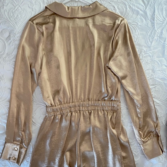 Aakaa: Gold Satin Wrap Romper - long sleeve & mini - Picture 2 of 4